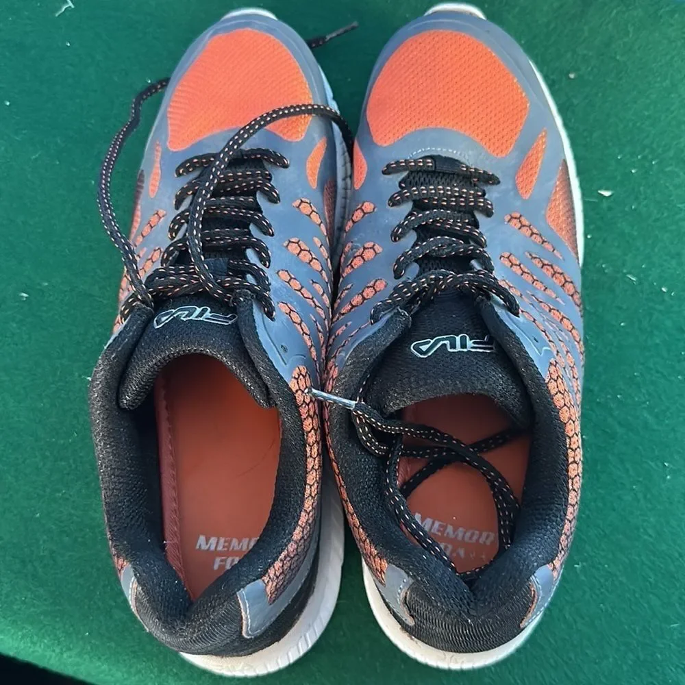 Fila Men's Orange Black Athletic Running Shoes Lace-Up Size 10 Sneakers